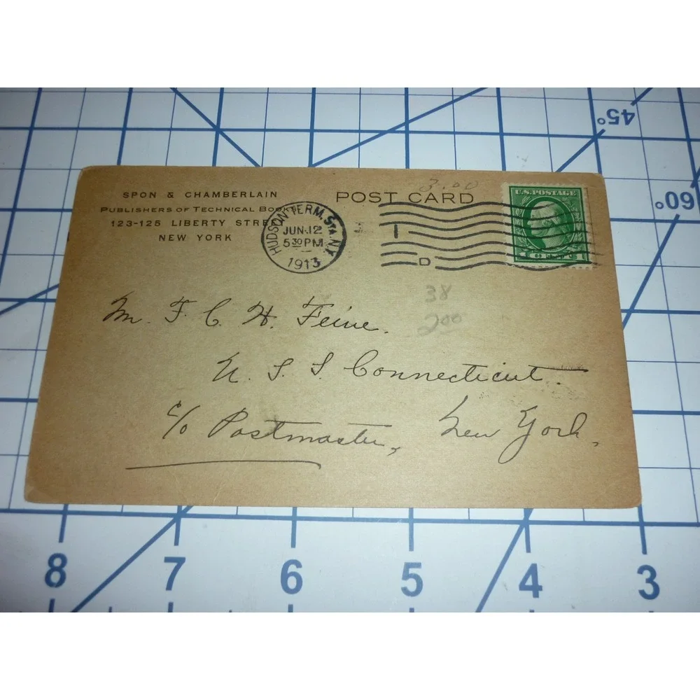 1913 USS Connecticut BB-18 Naval Mail Postcard Spon & Chamberlain Technical Book